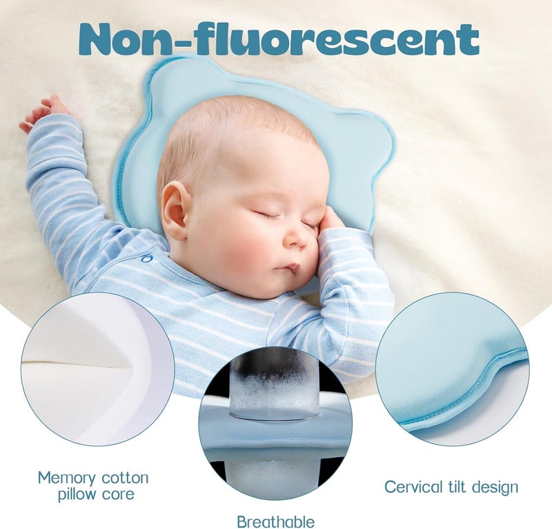 TinyTotsJoy Memory Foam Baby Pillow, Portable Cartoon Bear Soft and Cozy Pillow, Breathable Bedding Set for Infants for Small Boys and Girls,Green - Image 2
